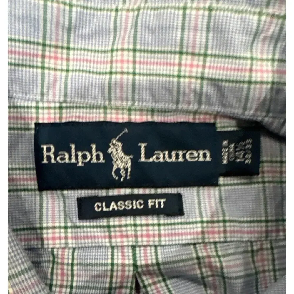 Polo Ralph Lauren Dress Shirt Men 14.5-32/33 Blue Pink Green Classic Fit Plaid